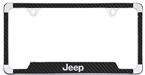 Jeep Wordmark Black Carbon Fiber Inlay Zinc Metal License Frame Holder 2 Hole