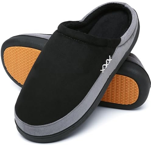 Mishansha Pantofole Uomo Invernali Ciabatte Donna Invernali da Casa Ciabatte Pelose Calde Memory Foam Babbucce Nero, Gr.42 EU