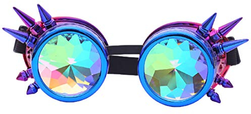 DODOING Kaleidoskop Brille Steampunk Rave Brille Brille Kristall Regenbogen Kaleidoskop Rave Brille Regenbogen Kristall Glas Linse, Blau, Violett (Spitze), One size