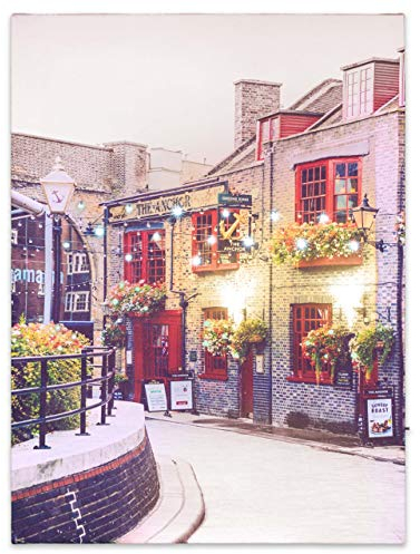 Nexos Trading LED Wandbild Leinwandbild mit Beleuchtung Fotodruck Hafenstadt 30x40cm Kunstdruck Leuchtbild Groß Britannien Restaurant Gaststätte British English Pub