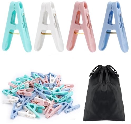 Rovedcity Lot de 56 pinces à linge colorées en plastique, petites épingles à linge de 5,1 cm avec sac à linge, pinces à linge pour suspendre des vêtements, 4 couleurs de pinces à linge pour la cuisine