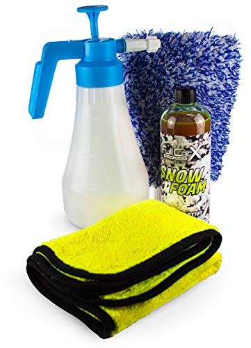 Kit Foamer Universal + Champú + Manopla + Toalla microfibra - Kit Generador Alta Espuma Snow Foam sin necesidad de enchufes + Accesorios Car Detailing