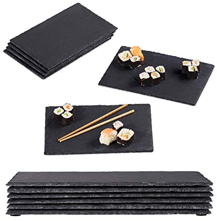Relaxdays 12 x Schieferplatte, 26 x 16 cm, zum Servieren & Beschriften, Buffet, Servierplatte Schiefer rechteckig, anthrazit