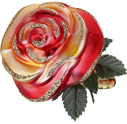 Christbaumschmuck Christbaumhänger Inge-Glas mit Sternenkrönchen, handbemalt und mundgeblasen, Rose, 5 cm, Weihnachtsträume