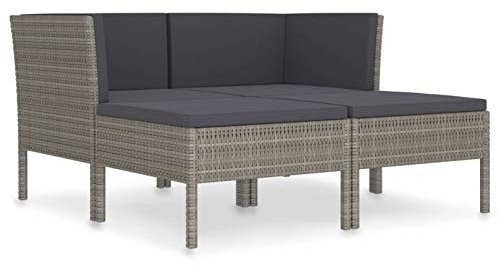 Kshzmoto 4-TLG. Garten-Lounge-Set mit Auflagen für Garten Terrasse Balkonmöbel Gartengarnitur Gartenmöbel Poly Rattan Grau Anthrazit