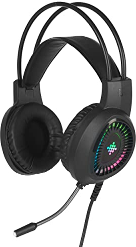 Intempo® EE6555BLKSTKEU7V2 Quest LED-Gaming-Kopfhörer mit Kabel, einziehbarem Mikrofon und Over-Ear-Design