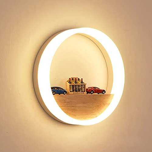 Gorssen LED Wandleuchte Holz, 12W LED Innen Wandlampe Moderne Rundes Design LED Wandbeleuchte 2700K Warmweiß, Flurlampe Nachtlampe, Schlafzimmer Treppenhaus Flur Wandbeleuchtung Innenbeleuchtung