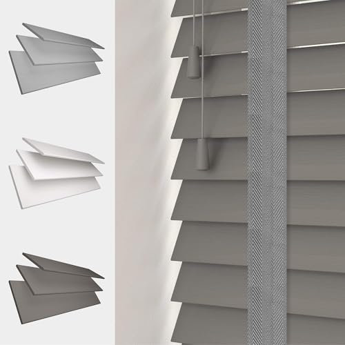 MTM Faux Wood Venetian Blind [Tapes, Dark Grey 45cm Width x 120cm Drop]