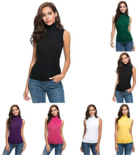 Damen Rollkragenpullover - Ärmelloses Shirt Weich Stretch Rollkragenshirts Dünnes Unterziehshirt Einfarbig Tank Top Rollkragen Weste