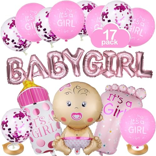 Palloncini Baby Shower Girl, Diealles Shine 17 Pezzi Palloncini Neonato per Baby Shower Girl, Rosa Baby Girl Balloon per Ragazza Benvenuto Decorazioni