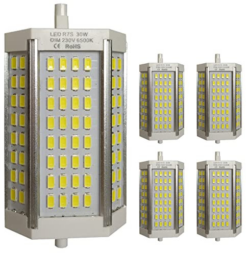 LED ATOMANT Pack 5x Bombilla LED R7s 118mm 30W Regulable. Color Blanco Calido (3000K). 3000 Lumenes. Sin ventilador.