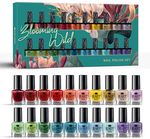 Beauty4Britain 20 x Nail Polish Varnish Set 20 Colours Quick Dry Non Gel Nail Polish Gift Box Blooming Wild