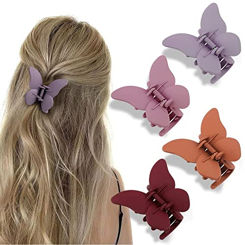 4 Stück Schmetterling Haarschmuck, Haarklammer für Frauen, Mädchen, Kleine Rutschfeste Haarspange für Dickes Haar, Matte Niedliche Haarklammern (Color 1)
