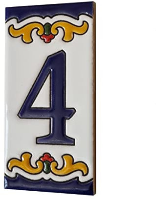 11 x 5.5 cm Spanish Malaga Ceramic Numbers & Letters With Option Of Filigree Frames (Blue Number 4)