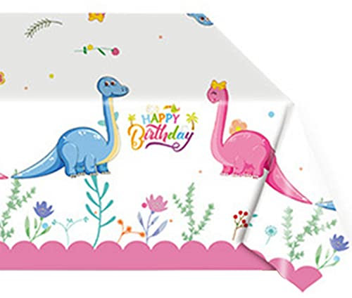 130*220cm Pink Happy Birthday Dinosaur TableCloth Party for Girls Birthday Parties,Rectangular Dino Cartoon Table Cover Plastic Tablecloths for Kids Dinosaur Theme Birthday Party Supplies Decorations