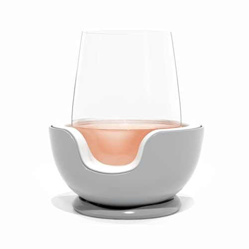 VoChill Stemless Wine Glass Chiller | Keep the Chill In Your Glass | Made In USA | Separable & Refreezable Chill Cradle | Actively Chills Stemless Glassware | Stone, Single Stemless
