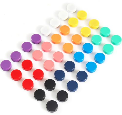 PYJLBX 40 Pack Fridge Magnets - 10 Colours Heavy Duty Magnets, Round Mini Magnets for Whiteboard, Refrigerator, Notice Board & Crafts - Multi-Purpose Strong Small Magnet for Adults, Home & Office