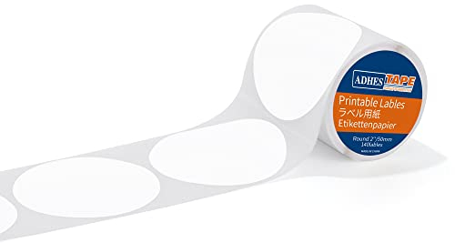 ADHES Printable 50mm Rund Klebe Etiketten Rolle, Beschreibbar Thermodirekt-Etiketten, Thermo Etiketten Weiß, Selbstklebend Adressaufkleber, Kompatibel Mit Thermo-Etikettendrucker, 140 Stück Je Rolle