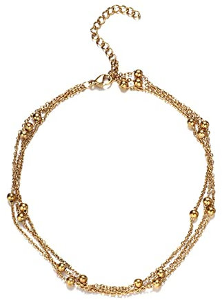 Beydodo Fußkettchen Edelstahl Damen, Fußketten Verlängerung 3-Layer Gliederkette mit Beads Fußkettchen Urlaub Gold 30CM