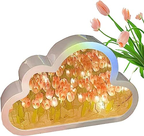 Nachtlicht, Spiegel, Tulpe, Wolke, 2-in-1 mit Spiegel, Nachttischlampe, Tulpe, LED, für Paare, Freunde, Kinder (Farbe Rosa1)