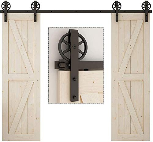 TSMST 200CM Schiebetürsystem Komplett Set für Schiebetüren Schwarz Schienen Kit Passend für Doppeltür aus Holz,Big Speichen Rad Roller