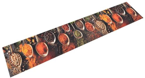 vidaXL Küchenteppich, Küchenläufer rutschfest Waschbar, Teppich Läufer für Küche, Teppichläufer Maschinenwaschbar, Löffel & Gewürze 60x300cm Samt