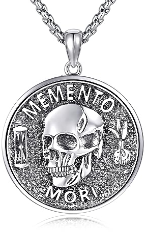 HUKKUN Totenkopf Kette aus Sterling Silber Memento Mori Kette Stoizismus Geschenke für Männer