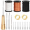 Swpeet El kit de agujas Awl de costura de cuero de lona portátil incluye hilo de nailon encerado de 50 m, mango de cobre, 2 dedales para telas pesadas, herramientas de costura de cuero hechas a mano y