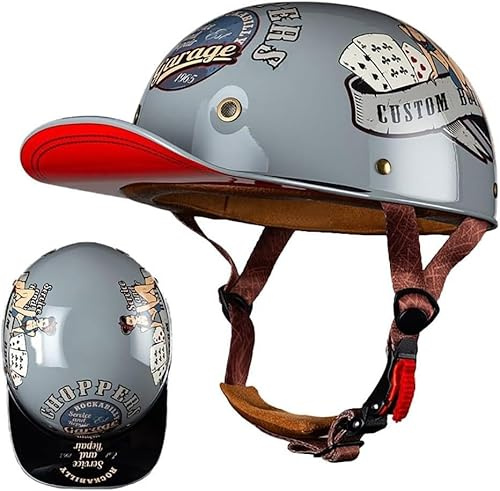 XRDSHY Motorrad Halbschalen Halbhelm Halbschalenhelm Baseballmütze-Helm Baseball Cap Motorradhelm Mit ECE-Zulassung Cruiser Chopper Scooter Helm Für Bike Cruiser Chopper Moped Scooter,I-XL =（61〜62CM）