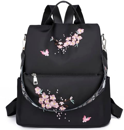 Eshow Sac à Dos Femme Antivol Nylon, Sacs à Main Portés Dos Femme, Petit Sac Bandoulière Fort Backpack Multifonctionnel Casual Léger pour Voyage L'école Travail Université Collège Noir