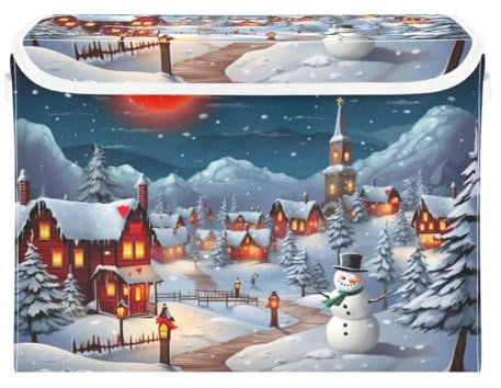 JUMBEAR Christmas Eve Collapsible Storage Bins With Lids,Foldable Fabric Storage Boxes,Storage Basket Closet Bin for Christmas Decorations