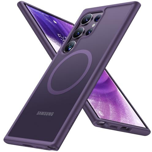 TORRAS für Samsung Galaxy S24 Ultra Hülle für MagSafe [TOP Militärschutz & Magnetkraft] Handyhülle Samsung S24 Ultra Case Samtige Touch Dünn Schutzhülle S24 Ultra mit DIY Knöpfe Matt Lila