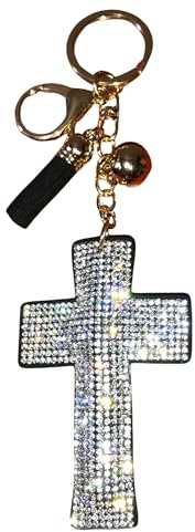 Popfizzy Bling Cross Schlüsselanhänger Zubehör für Frauen und Mädchen Strass Schlüsselanhänger Kreuz Geldbörse Charms Kreuz Geschenke, silber, Large
