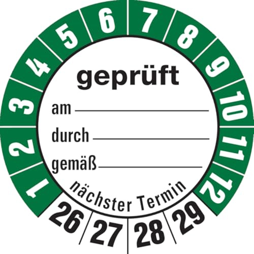 Dreifke® Aufkleber | Prüfetiketten geprüft am... durch... gemäß..ab 26 weiß/ - 35 mm Folie selbstklebend, 10St