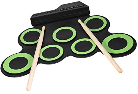 COMETX Schlagzeug-Set, 7 Pads, kompakte Größe, tragbar, digital, elektronisch, aufrollbar, 7 Silikon-Drumpads, USB-betrieben mit Drumsticks, Fußpedalen, 3,5 mm Audiokabel für Übungsanfänger