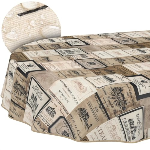 Tischdecke Stoff abwaschbar Tischtuch Tafeldecke pflegeleicht Lotuseffekt schmutz- & wasserabweisend für Indoor Outdoor Tischdecke Oval 200x140cm mit Saum (Eingefasst) Wein
