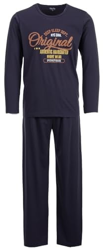 Henry Terre Herren Pyjama 2 teiliges Set Original Authentic Nightwear Langarm Schlafanzug Baumwolle