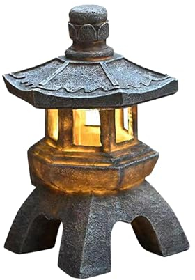Linterna de pagoda solar, estatua de pagoda de jardín zen de resina de 10.2 pulgadas con luz solar, adorno de pagoda de jardín japonés, decoración de linterna japonesa impermeable para jardín de pati