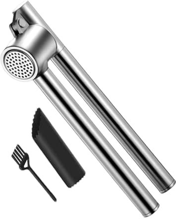 Knoblauchzerkleinerer, Knoblauchpresse | Sparschäler Set für Rohre Knoblauchschneider aus Metall - Knoblauchbrecher mit Komfortgriff mit Reinigungsbürste, Küchenhelfer Fleischwolf aus Edelstahl