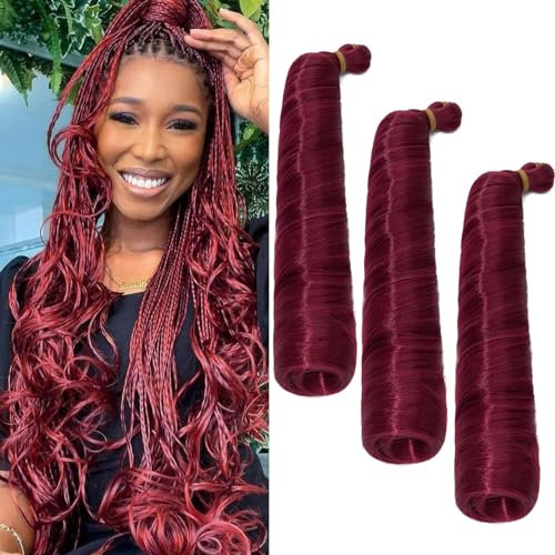 S-noilite French Curl Flechthaar,60cm Lockeres Welliges Spiralförmiges Gelocktes, Crochet Braiding Hair Haar Extensions für Vorgedehntes Flechthaar, 3 Packs 360g,Weinrot
