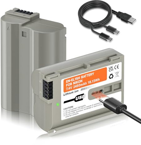Mspalocell Batteria EN-EL15 USB-C 2450mAh per Nikon D850 D810 D810a D800e D800 D780 D750 D610 D600 D500 D7000 D7100 D7200 D7500 Z8 Z7II Z7 Z6II Z6 EN-EL15 EL15a EL15b EL15c, Batteria 2 pezzi