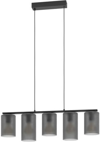 EGLO Hängelampe Colomera, Pendelleuchte 5-flammig über Esstisch, elegante Esszimmerlampe aus Metall in Schwarz und Rauchglas, E27 Fassung, 80 cm