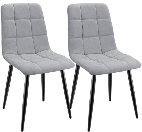 ANVOFONG Esszimmerstühle 2er Set,Küchenstuhl aus Leinenstoff,Polsterstühle mit Eisenfüßen,Stuhl Schlafzimmer,Wohnzimmer Stühle-grau