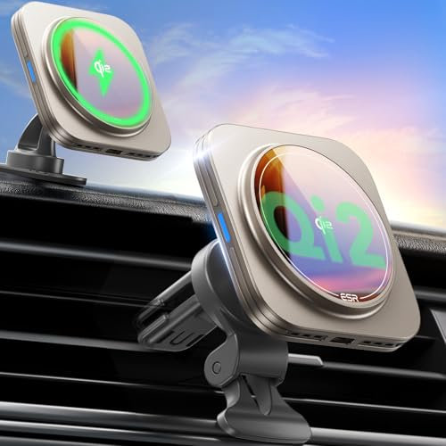 ESR for Qi2 15W MagSafe Car Charger, Qi2-Certified Wireless Car Charger, Air Vent/Dashboard Car Phone Holder Wireless Charger, Magnetic Phone Car Mount for iPhone 16/15/14/13/12, Galaxy S25 Series