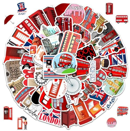 2 X 50 Stücke London Bus Sticker Set, London Reiseaufkleber, London England Vinyl Aufkleber, Niedliche Graffiti-Deko-Aufkleber, für Gepäck Laptop Skateboard, für Erwachsene Kinder