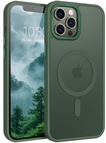 DUEDUE for iPhone 12 Pro Max Case Magnetic [Compatible with MagSafe] Shockproof Military Grade Drop Protection, Anti-Scratch Translucent Matte Back Case Cover for iPhone 12 Pro Max 6.7, Green