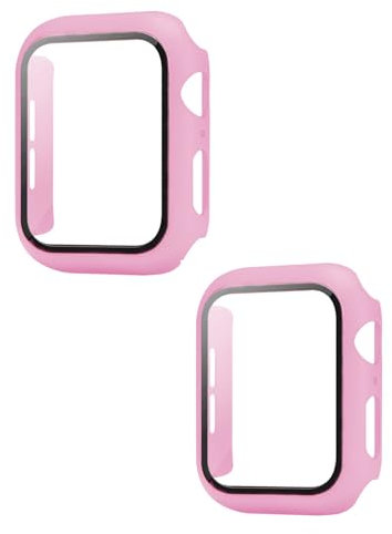 TPZORJX 2 Pièces coques PC - avec protecteur d'écran en verre trempé compatible avec Apple Watch Series 6 SE Series 5 Series 4 44 mm, coque de protection ultra fine HD (rose)