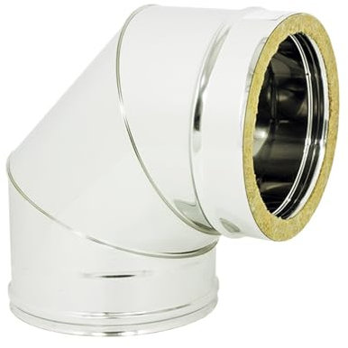 ALLINOX Curva Chiusa Doppia Parete 90° Coibentata Raccordo Acciaio INOX Gomito Per Canna Fumaria (DN 130/180)