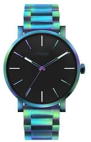 TORII Herrenuhr Schwarz Edelstahl - rund Quarz M45MB.BM Edelstahlarmband Strichindizes wasserdicht 100 m