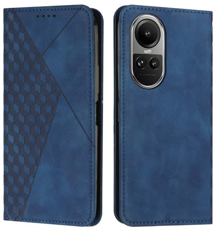 KOUYI Compatible avec Oppo Reno 10/Reno 10 Pro Étui Portefeuille, Fentes pour Cartes à Rabat en Cuir synthétique PU, béquille à Fermeture magnétique, étuis antichocs (Bleu)